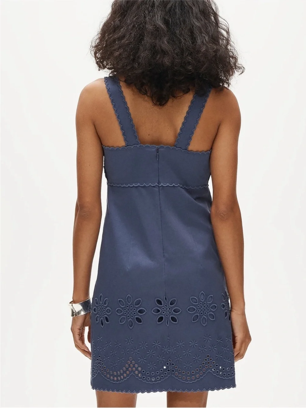 J crew evening shadow blue Scallop-trim mini dress in washed twill